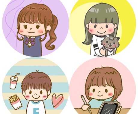 かわいい系の似顔絵アイコンの作成を致します サンプルのようなアイコンをご希望に沿って作成します！ イメージ1