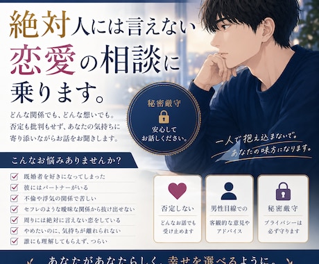 絶対誰人には言えない×複雑な恋愛相談のります ⭐否定も肯定もしません。一緒に整理させてください⭐ イメージ1