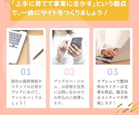 SEO対策つき！安価で必要十分なHPを作成します マニュアル通りに進めて簡単作成！ライターによる文章修正も！ イメージ2