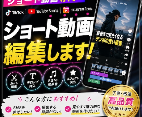 TikTok・ショート動画を編集します テロップ・BGM・効果音まで丁寧に対応します。 イメージ1