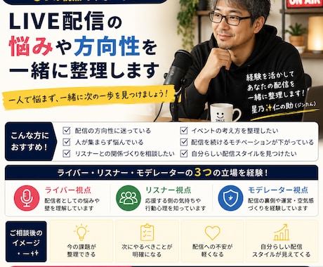 LIVE配信の悩みや方向性を、一緒に整理します ライバー・リスナー・モデレーター視点で配信を分析します イメージ1