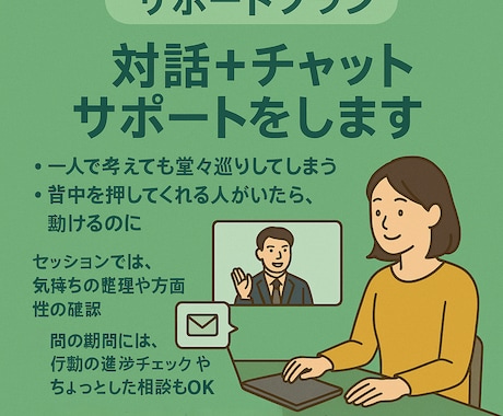 サポートプラン：対話＋チャットサポートをします 対話とチャットで安心感のある継続サポート イメージ1