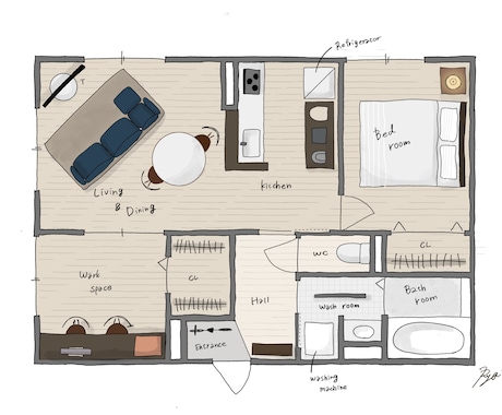 間取り図をお手書き風にオシャレにします マンションや一軒家を手書きにしてHPなどを引き立たせます♪ イメージ2