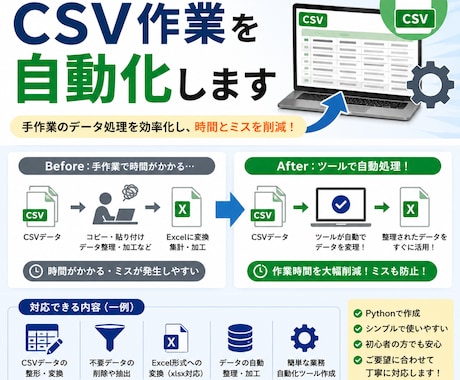 CSVデータ自動処理ツールを作成します CSVデータ整理を自動化します イメージ1