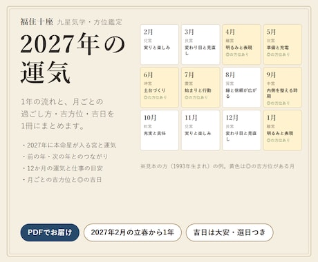 2027年の運勢と月ごとの吉方位・吉日を鑑定します イメージ1
