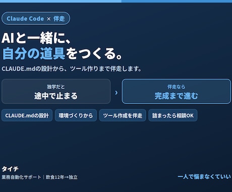 Claude Codeでの業務自動化を伴走します CLAUDE.md設計からツール作りまで、一緒に進めます イメージ1