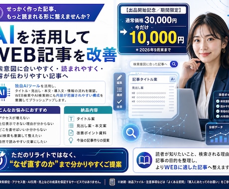 AIを活用しての記事改善をご提案＆作成します 独自AIツールを使ってよりWEBに最適化された記事へ仕上げ！ イメージ1