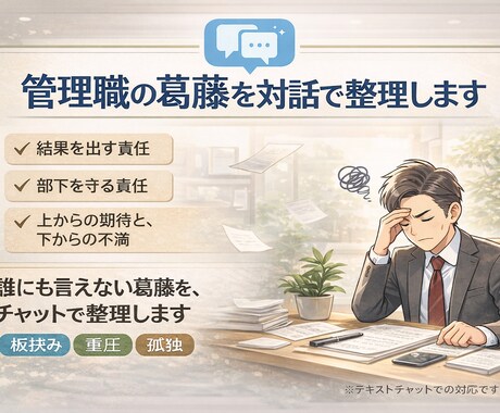 管理職の葛藤を対話で整理します 誰にも言えない管理職の葛藤を整理します イメージ1
