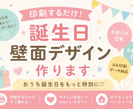 印刷するだけ！誕生日壁面デザイン作ります おうち誕生日をもっとかわいく♡ イメージ1