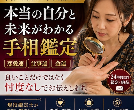 プロ鑑定士があなたの手相を本格鑑定します 良いことだけ言いません。本当の手相を丁寧に鑑定します イメージ1