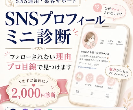 SNSプロフィールをプロ目線でミニ診断します あなたのSNSプロフィールを見て導線・改善文をまとめてご提案 イメージ1