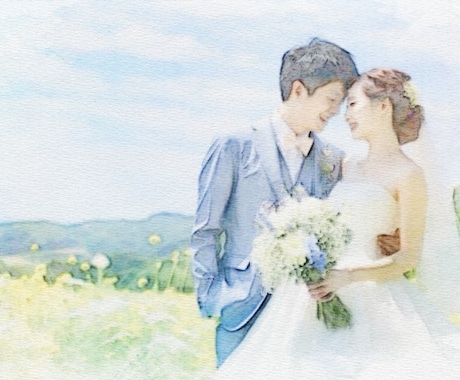 やさしい水彩タッチでリアルな似顔絵を作成します ご結婚や誕生日などお祝いやプレゼントに！キャンバスプリントも イメージ1