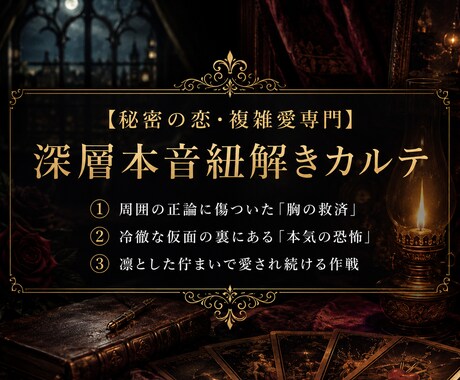 複雑愛◆秘密の恋のお相手の隠された本音を占います 誰にも言えない秘密の恋。あなたの唯一の味方として支え抜きます イメージ1