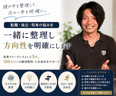 転職・独立の悩みを整理し方向性を明確にします 頭の中を整理し次の一歩を明確にします イメージ1