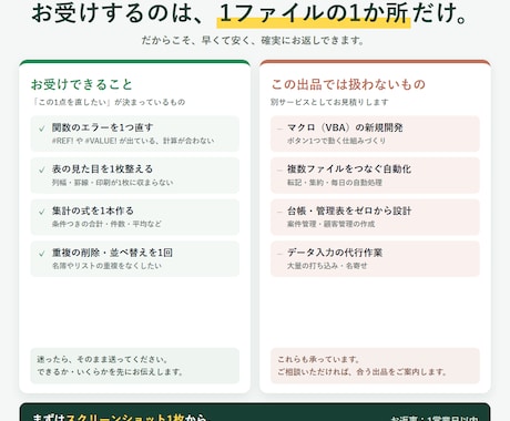 エクセルの崩れ・エラーを1つ直します 1ファイルの1か所だけ。最短即日でお返しします イメージ2