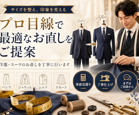 洋服・スーツのお直しを丁寧に承ります イメージ1