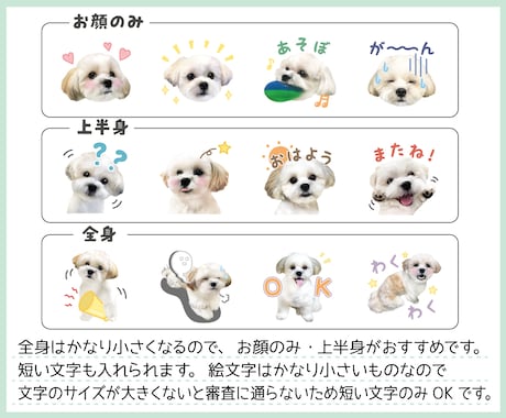 写真を使ったLINE絵文字【40個】で作ります 大切なペットのお写真を可愛くアレンジして絵文字にします！ イメージ2