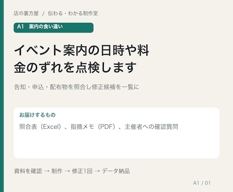 イベント案内の日時や料金のずれを点検します イメージ1