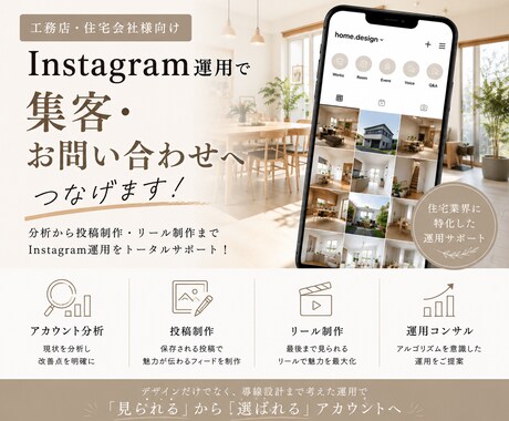 工務店に特化したInstagram運用代行します 集客まで意識した運用代行はお任せください イメージ1