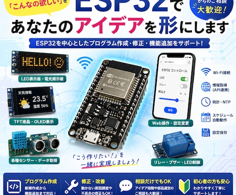 ESP32であなたのアイデアを形にします 電子工作・IoTの「こんなの欲しい」を一緒に形にしませんか？ イメージ1