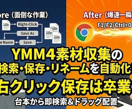 YMM4上で自動検索保存！素材収集ツール提供します 検索ワードが自動でファイル名に！素材収集保存を自動化 イメージ1
