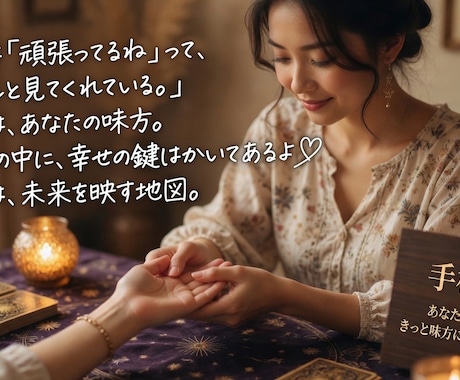 手の平の写真だけで貴方の運勢を占います 恋愛も仕事も金運も 手のひらには答えがあるかもしれません イメージ1