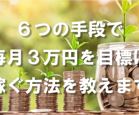 ６つの手段で毎月３万円を目標に稼ぐ方法を教えます 自宅でできるお金を一切使わずに稼ぐ方法６つの方法を解説します イメージ1