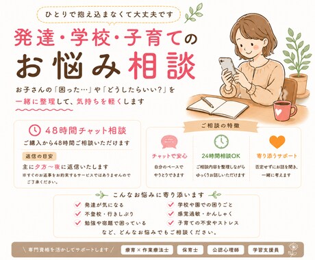 発達・学校・子育てのお悩みをチャットでお聞きします 療育OT、学習支援員、保育士、保護者目線で相談お受けします！ イメージ1