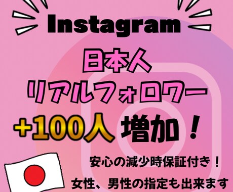 インスタの日本人フォロワーを+100人増やします Instagram 日本人 フォロワー 減少無し イメージ1