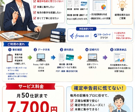 個人事業主の方向け！１か月分記帳代行いたします イメージ1