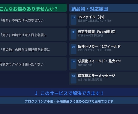 kintone条件付き必須入力をJSで実装します 月額プラグイン不要・買い切りで即解決 イメージ2