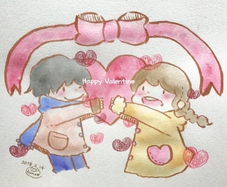 バレンタインまでの限定♡水彩でカップルさん描きます お二人の記念にイラストでお祝いします イメージ1