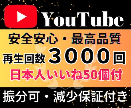 YouTube✦再生回数3000回増加します YouTube再生回数増加します【日本人いいね+50個付き】 イメージ1