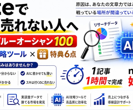 noteのブルーオーシャンをAIツールで攻略します 売れるnoteテーマを発掘するツールセットを提供！ イメージ1