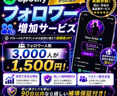Spotifyフォロワー人数3000人増やします グローバルアカウントを増やします！嬉しい補填補償付き！ イメージ2