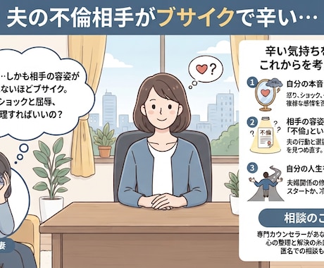 不倫相手がブスすぎて辛い方の愚痴聞きます 毒舌あきちゃんがあなたの悪ノリに乗っかります♡ イメージ1