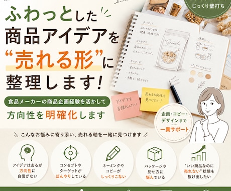 商品アイデアを売れる方向性へブラッシュアップします 食品企画・コピー・デザイン経験からコンセプト設計をサポート イメージ1