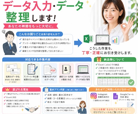 アンケート・資料データ入力をExcelで代行します 紙の情報をExcelに正確に対応します イメージ1