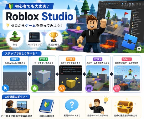 ロブロックス スタジオゲーム制作個別サポートします ロブロックス スタジオ導入～ゲーム公開まで丁寧にサポート イメージ1