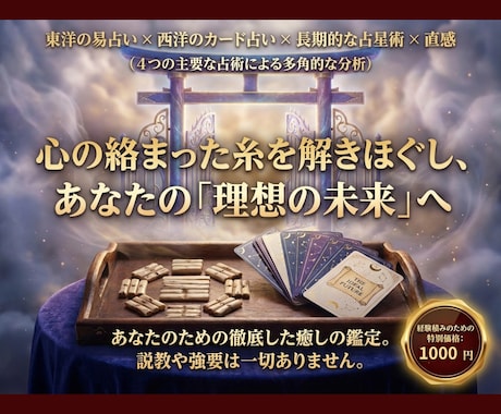魂に絡まった心の糸をほどき理想の未来へ導きます 易×カード×占星術×霊視で頑張りすぎるあなたを脱力鑑定 イメージ1