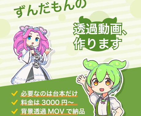 台本だけでOK！ずんだもんの透過動画を制作します 動く立ち絵（音声・口パク・手振り・表情）だけ欲しい人必見！ イメージ1