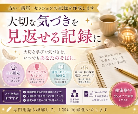 占い・講座・セッションの文字起こしをします 専門用語もお任せください！学びを見返せる記録として残します！ イメージ2