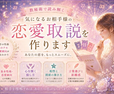 気になるお相手様の恋愛取説を作ります 数秘で恋愛傾向と接し方をやさしく鑑定 イメージ1