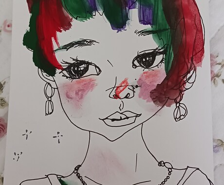 線画とヘアカラーで女の子絵ﾎﾟｽﾄｶｰﾄﾞ描きます 黒線の線画にヘアカラーをアクセントにした画風ｼﾘｰｽﾞです. イメージ2
