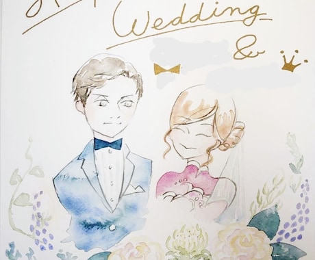 似顔絵入りウェルカムボードを水彩画で描きます おしゃれでボタニカルな結婚式にしたい方に。 イメージ1