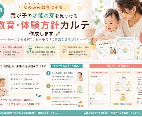 我が子の「教育・体験方針カルテ」を作成します 0〜3歳児の親御さんのための意思決定サポートサービス イメージ1