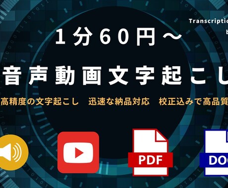 高精度の文字起こしを即日対応します 『正確・迅速』対応。あなたの音声データを完璧に文字化します。 イメージ1