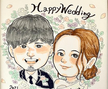 結婚式和装orドレス似顔絵ウェルカムボード描きます ギフト色紙、贈呈品、ご両親サンクスボード、結婚式似顔絵 イメージ2