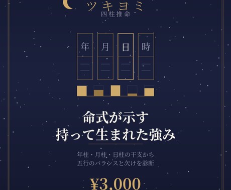 四柱推命 命式と五行バランス鑑定します 日干の本質と伸びる環境を命式図つきPDFで イメージ1