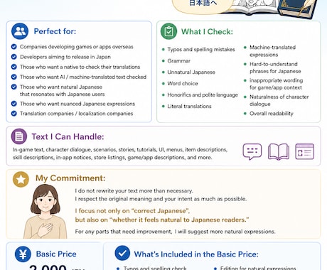 ゲーム・アプリの日本語を丁寧に監修します 日本人ユーザーに違和感なく伝わる文章へチェック・添削します。 イメージ1